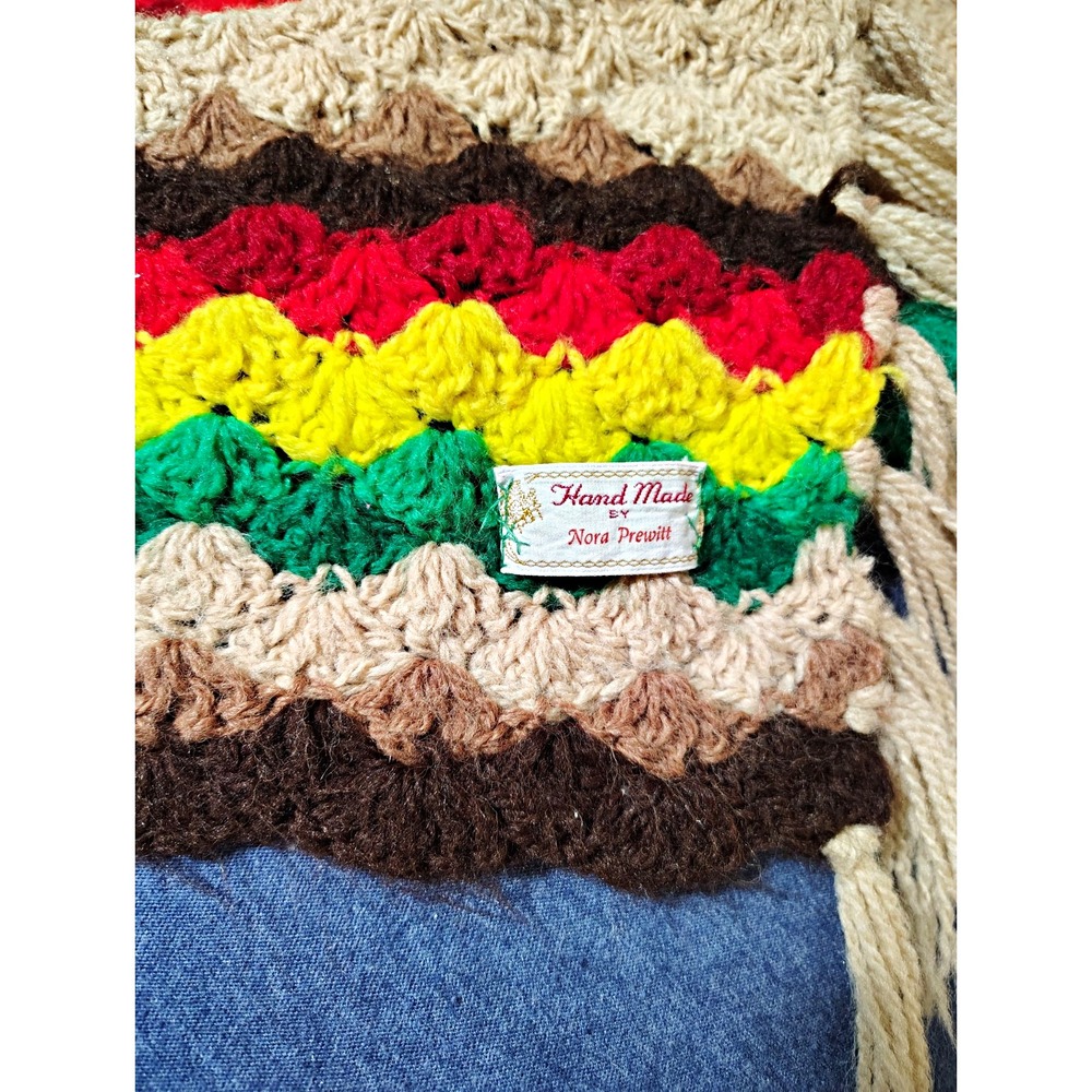 Hand Made by Nora Prewitt Crochet Sofa Throw, Striped Multicolor, Fringed